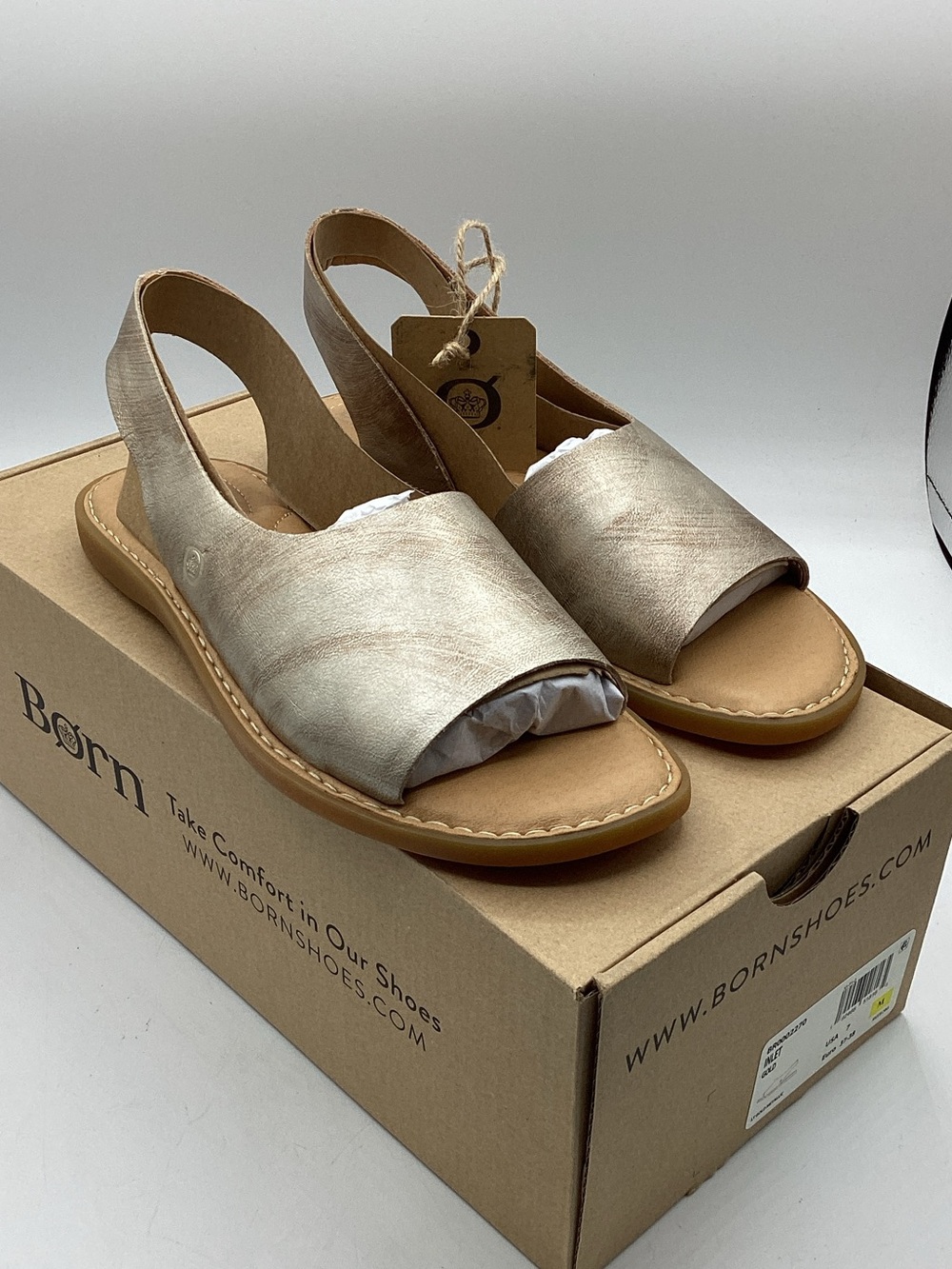 NIB Born Metallic Taupe Open-Toe Slingback Sandals
